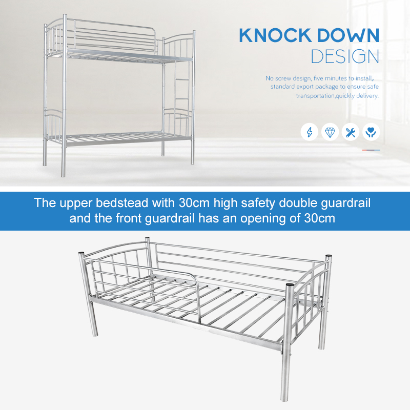 School dormitory double layer metal beds military steel bunk bed