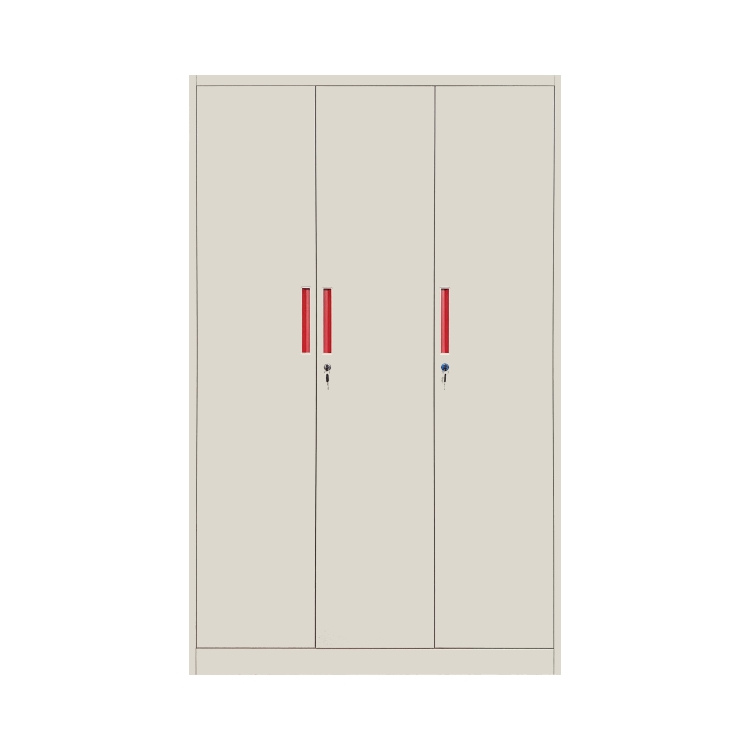 3 door steel filing locker with hanging rods metal wardrobe with drawers 